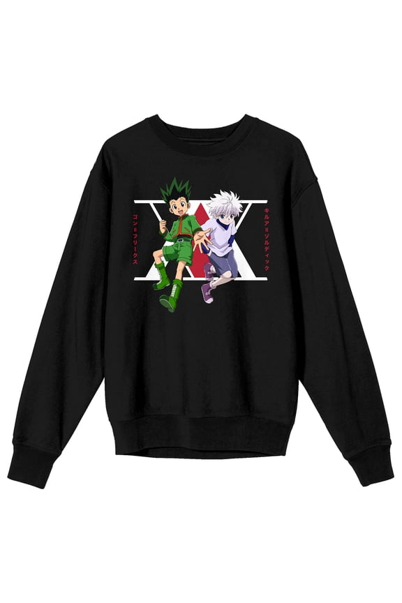 Hunter X Hunter Gon & Killua Hunter Association Logo Crew Neck Long Sleeve Black Adult Sweatshirt-XXL