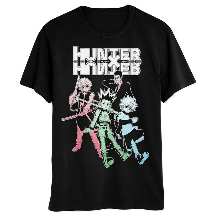 Hunter X Hunter in Kanji Characters with Gon, Killua, Kurapika and Leorio  Mens and Womens Short Sleeve T-Shirt (Black, S-XXL)