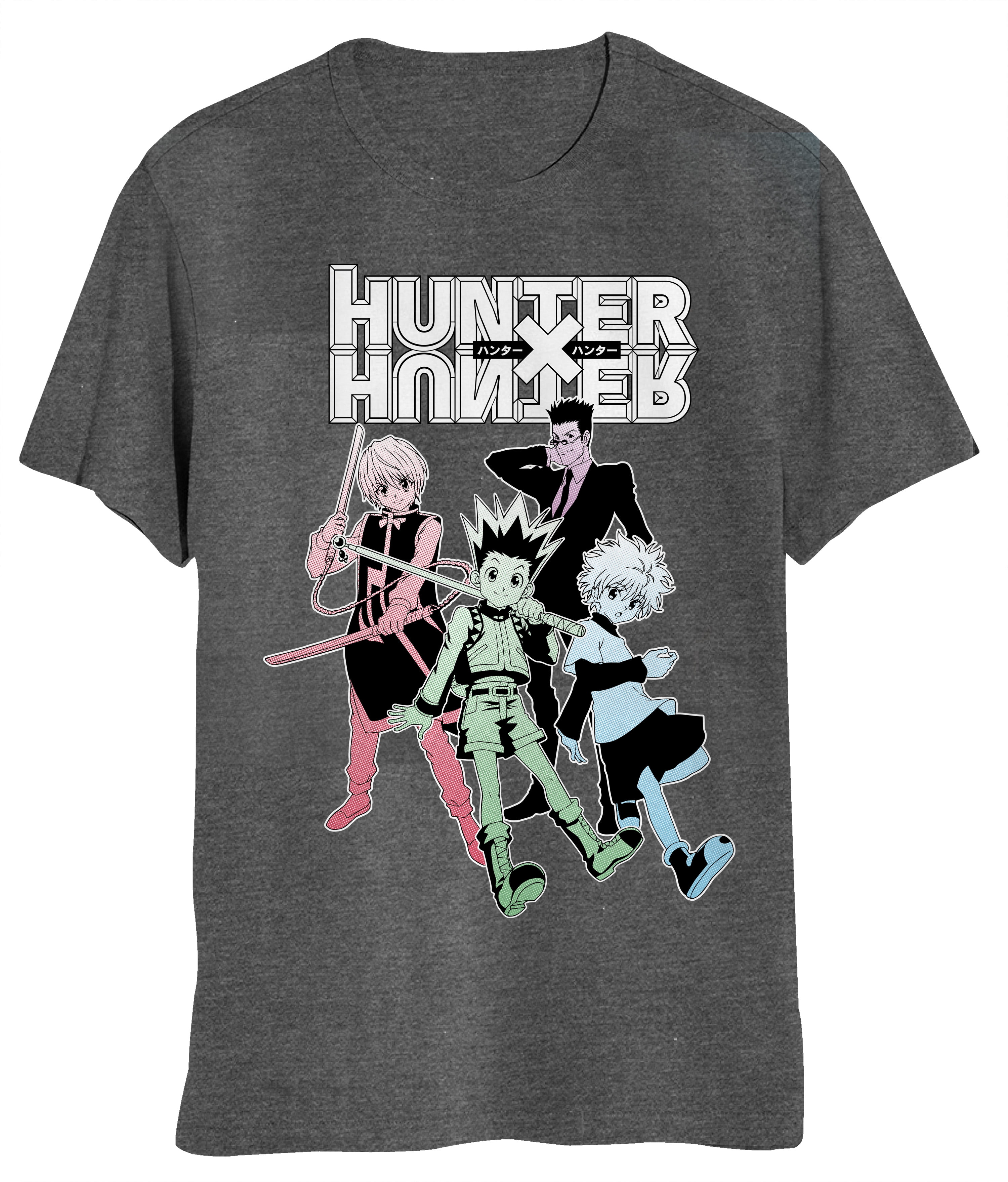 Hunter X Hunter in Kanji Characters with Gon, Killua, Kurapika and Leorio  Mens and Womens Short Sleeve T-Shirt (White, S-XXL) 