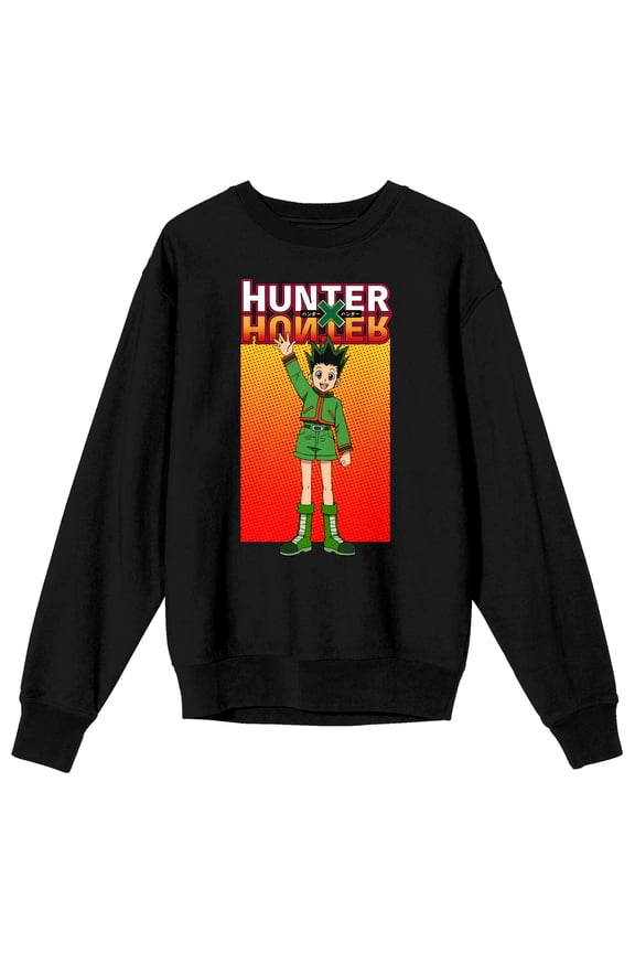 Hunter X Hunter Gon Waving a Hand Adult Black Crew Neck Sweatshirt-XL