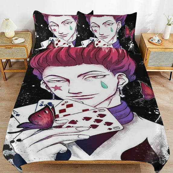 Hunter X Hunte Hisoka 3 Piece Anime Comforter Bedding 1 Set Super Soft Quilt Cover with 2 Pillowcases Funny Merch Anime Gifts for Girls Boys Kids Adults 79"x90"