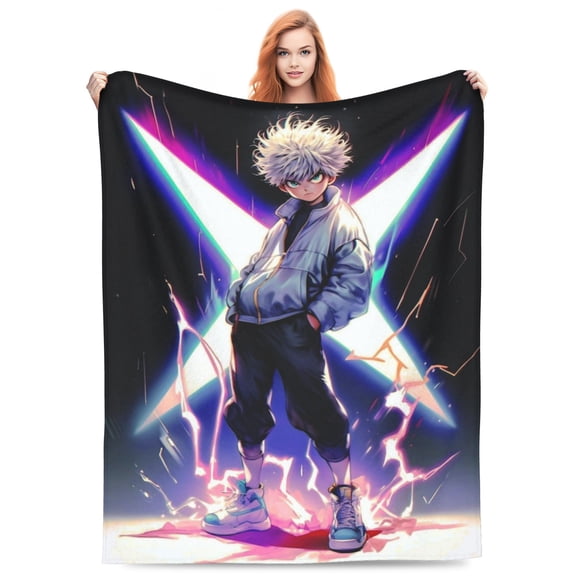 Hunter X Hunte Killua Lightning Bed Blanket 3D Printed Throw Blanket Lightweight Super Soft Air Conditioning Room All Season Blanket Sofa Couch Bed Fans Cartoon Blanket 60"x50"