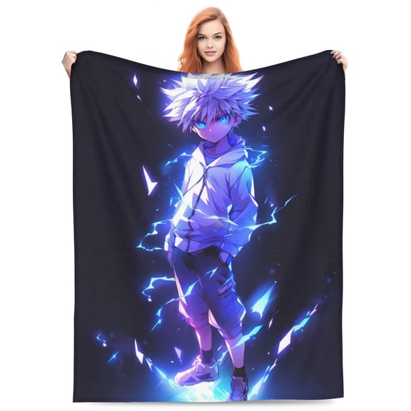 Hunter X Hunte Killua Lightning Bed Blanket 3D Printed Throw Blanket Lightweight Super Soft Air Conditioning Room All Season Blanket Sofa Couch Bed Fans Cartoon Blanket 50"x40"