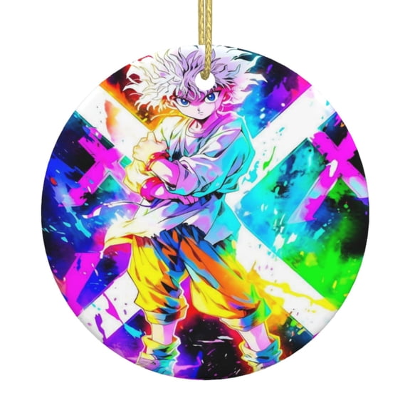 Hunter X Hunte Killua Lightning Round Ceramic Pendant Christmas Decoration Holiday with Gold Wire Rope