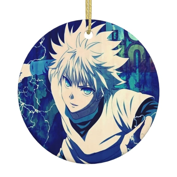 Hunter X Hunte Killua Lightning Round Ceramic Pendant Christmas Decoration Holiday with Gold Wire Rope