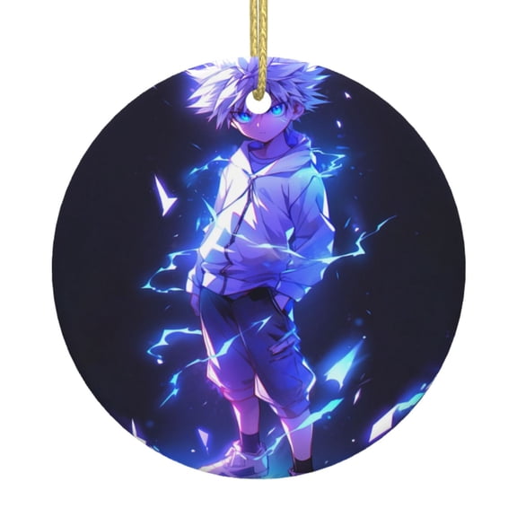 Hunter X Hunte Killua Lightning Round Ceramic Pendant Christmas Decoration Holiday with Gold Wire Rope