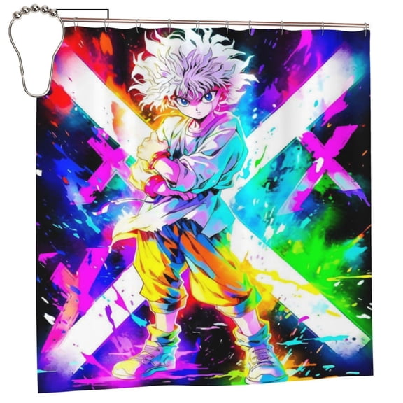 Hunter X Hunte Killua Lightning Shower Curtain Cartoon Decorative Bath Curtain Anime Shower Curtain 72inch Polyester Fabric Waterproof Bathroom Curtain with 12 Hooks