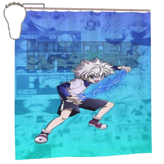 Hunter X Hunte Killua Lightning Shower Curtain Cartoon Decorative Bath Curtain Anime Shower Curtain 72inch Polyester Fabric Waterproof Bathroom Curtain with 12 Hooks