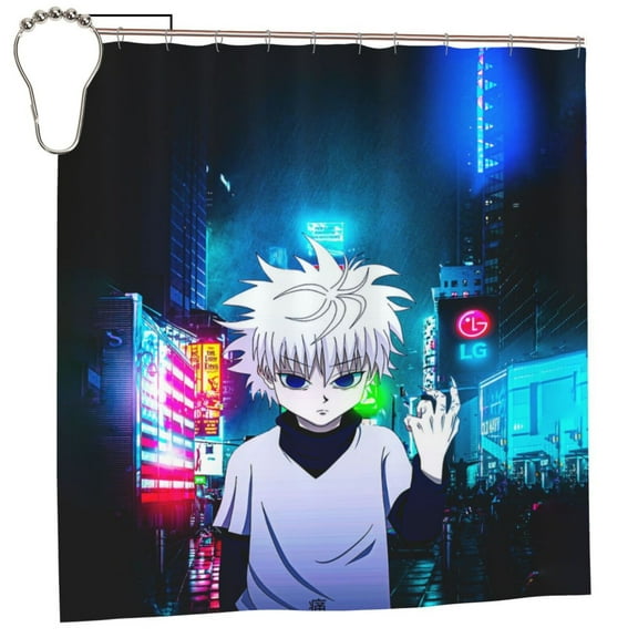 Hunter X Hunte Killua Lightning Shower Curtain Cartoon Decorative Bath Curtain Anime Shower Curtain 72inch Polyester Fabric Waterproof Bathroom Curtain with 12 Hooks