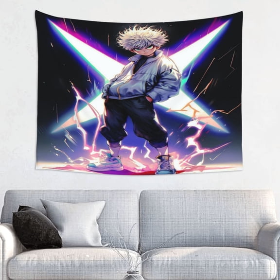 Hunter X Hunte Killua Lightning Tapestry Anime Poster Large Background Wall Art Bedroom Wall Decor for Birthday Party 60x51in