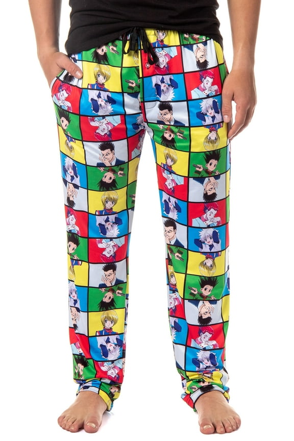 Hunter X Hunter Men's Gon Killua Kurapika Leorio Hisoka Character Grid Adult Lounge Bottoms Pajama Pants