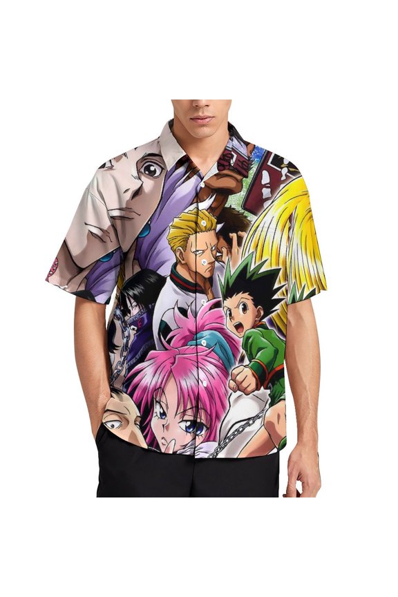 Hunter X Hunter Men's Hawaiian Shirt Short Sleeve Casual Summer Beach Aloha Shirt Button Down Hawaii Shirts