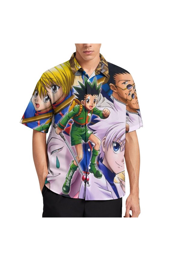 Hunter X Hunter Men's Hawaiian Shirt Short Sleeve Casual Summer Beach Aloha Shirt Button Down Hawaii Shirts