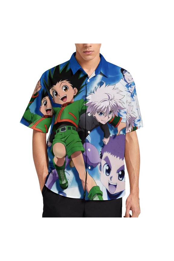 Hunter X Hunter Men's Hawaiian Shirt Short Sleeve Casual Summer Beach Aloha Shirt Button Down Hawaii Shirts