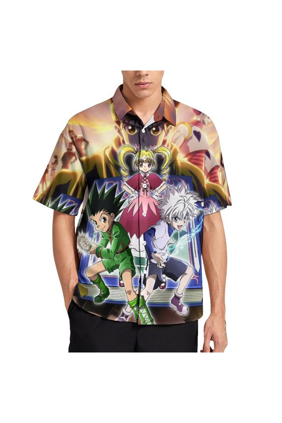 Hunter X Hunter Men's Hawaiian Shirt Short Sleeve Casual Summer Beach Aloha Shirt Button Down Hawaii Shirts