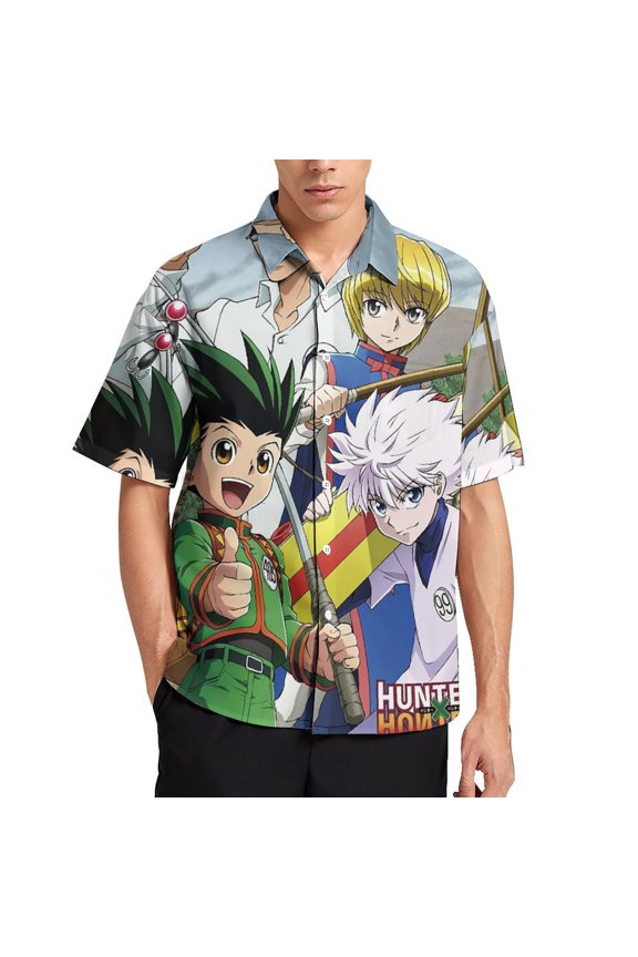 Hunter X Hunter Men's Hawaiian Shirt Short Sleeve Casual Summer Beach Aloha Shirt Button Down Hawaii Shirts