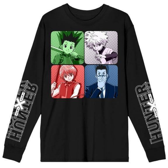 Hunter X Hunter Tonal Character Panels Crew Neck Long Sleeve Men's Black Tee-XL