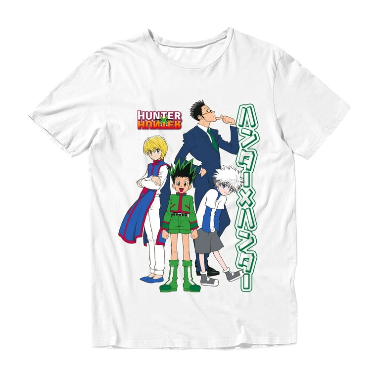 Hunter X Hunter in Kanji Characters with Gon, Killua, Kurapika and Leorio  Mens and Womens Short Sleeve T-Shirt (White, S-XXL) 