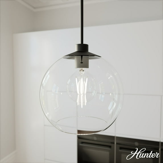 Hunter - Xidane 1-light Matte Black, Medium Size Pendant Light, Dimmable, Mid Century Modern Style, Globe Shaped, for Bedrooms, Dining, Living Rooms - 19512
