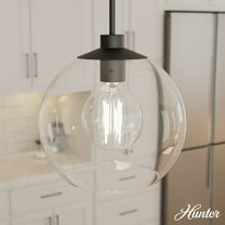 Hunter - Xidane 1-light Matte Black, Medium Size Pendant Light, Dimmable, Mid Century Modern Style, Globe Shaped, for Bedrooms, Dining, Living Rooms - 19513