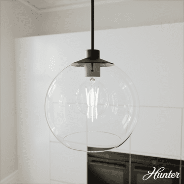 Hunter - Xidane 1-light Matte Black, Medium Size Pendant Light, Dimmable, Mid Century Modern Style, Globe Shaped, for Bedrooms, Kitchens, Dining, Living Rooms - 19512