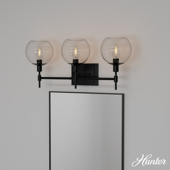 Hunter - Xidane 3-light Matte Black, Medium Size Vanity Light, Dimmable, Mid Century Modern Style, for Bedrooms, Dining, Living Rooms - 19509
