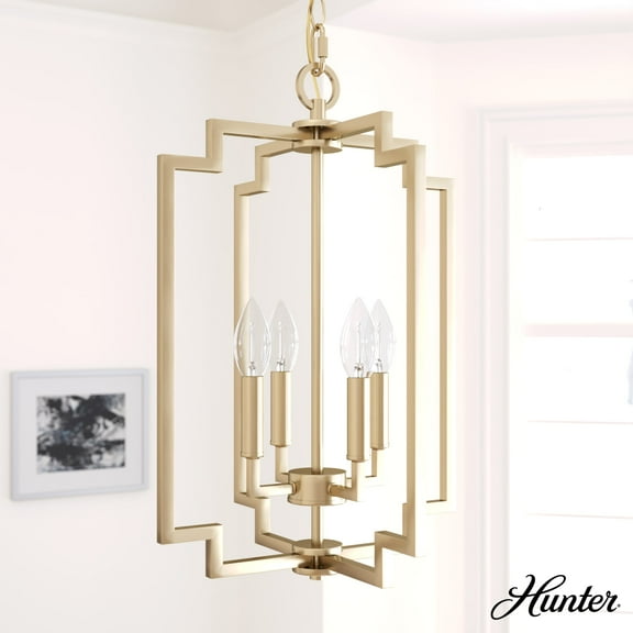 Hunter - Zoanne 4-light Alturas Gold, Medium Size Pendant Light, Dimmable, Modern Style, Geometric Shaped, for Bedrooms, Dining, Living Rooms - 19574