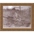 thumbnail image 1 of Hunter on the boat 24x20 Gold Ornate Wood Framed Canvas Art by Nicholas Roerich, 1 of 2