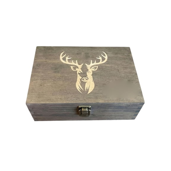 The Hunter's Legacy Memory Box - Vintage Stag Engraved Wooden Keepsake Box with 20 Shell Casing Slots, Integrated Hunting Log, Sequential Numbering System