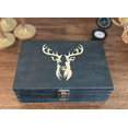 thumbnail image 1 of The Hunter's Legacy Memory Box - Vintage Stag Engraved Wooden Keepsake Box with 20 Shell Casing Slots, Integrated Hunting Log, Sequential Numbering System, 1 of 4