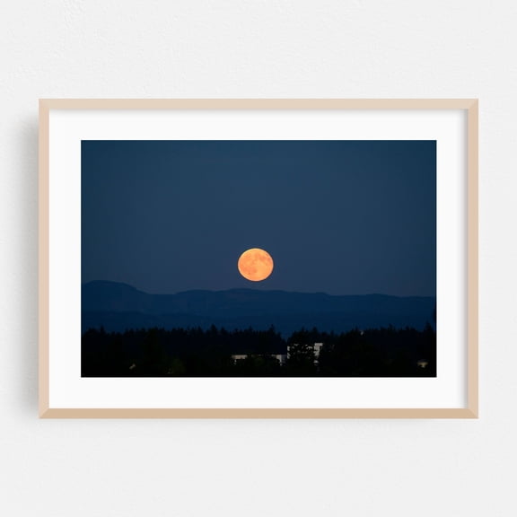Hunter’s Moon over Portland - Photography Moon Night Sky Landscape Nature Scenic Astronomy Space Oak Framed Wall Art Print 16 x 24 inches