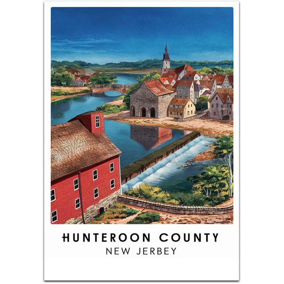 Hunterdon County Map Retro Style Travel Canvas, Hunterdon County Map Vintage Rustic Canvas Print, Home Office Wall Decoration, Hunterdon County Map Country Canvas Canvas 7Kecf2