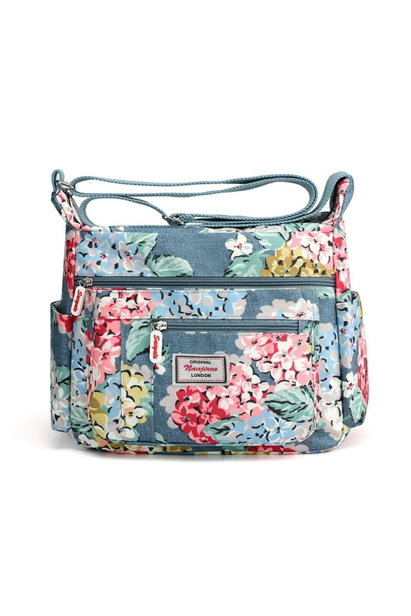 Floral Pattern Shoulder Bag for Women, Casual Multi-Pocket Crossbody Bag, Blue