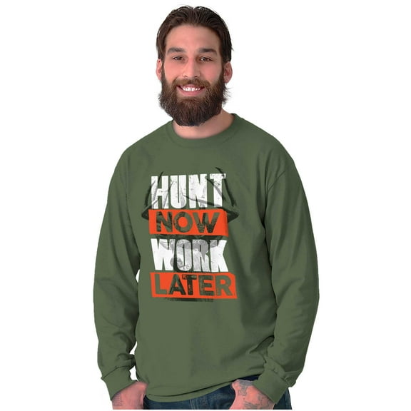Hunters Hunt Now Work Later Hunting Plus Size Long Sleeve Graphic Tee Shirt Brisco Brands 2X