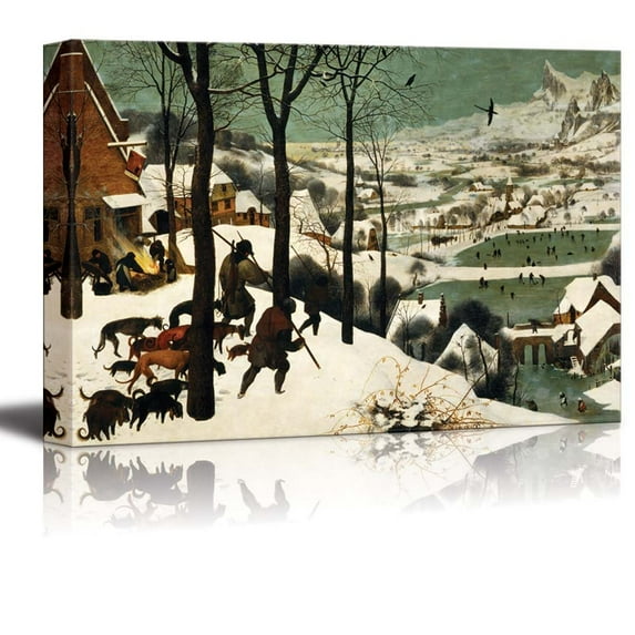 Hunters in The Snow (Winter) by Pieter Bruegel The Elder Famous Fine Art Reproduction World Famous Painting Replica on ped Print Wood Framed - Canvas Art Wall Art - 16" x 24"