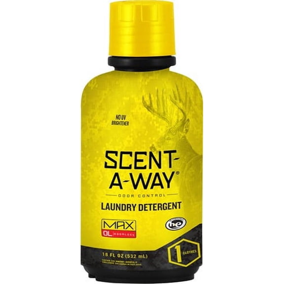 Hunters Specialties Scent-A-Way MAX Laundry Detergent 18 oz, Color Safe Odor Eliminating Hunting Soap with Camo Guard, No UV Brighteners, HE Washer Compatible, Fresh Earth Cover Scent