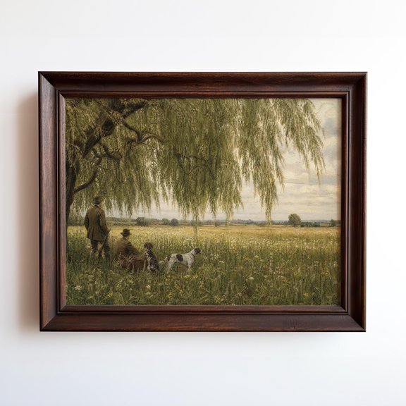 Hunters Under Willow Tree Art Sporting Dogs Meadow Country Home Decor Home Decor Office Wall Art