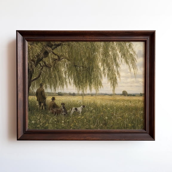 Hunters Under Willow Tree Art Sporting Dogs Meadow Country Home Decor, Unframed Paper Print