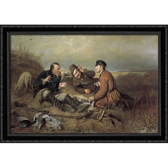 Hunters at rest 40x28 Large Black Ornate Wood Framed Canvas Art by Vasily Perov