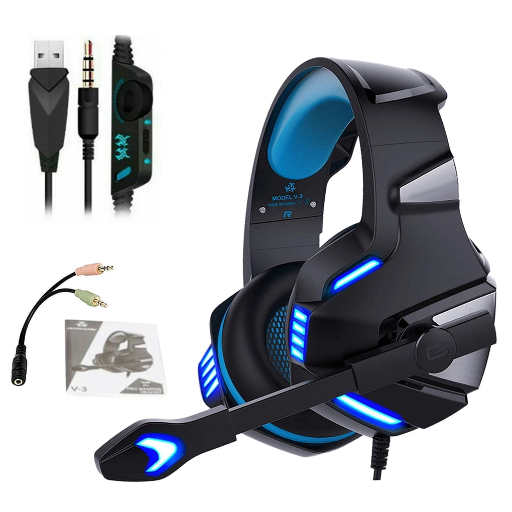Hunterspider V3 Wired LED Gaming Headset w Mic Noise Cancelling Precision Sound for PS4 Xbox Laptop Black Blue Walmart