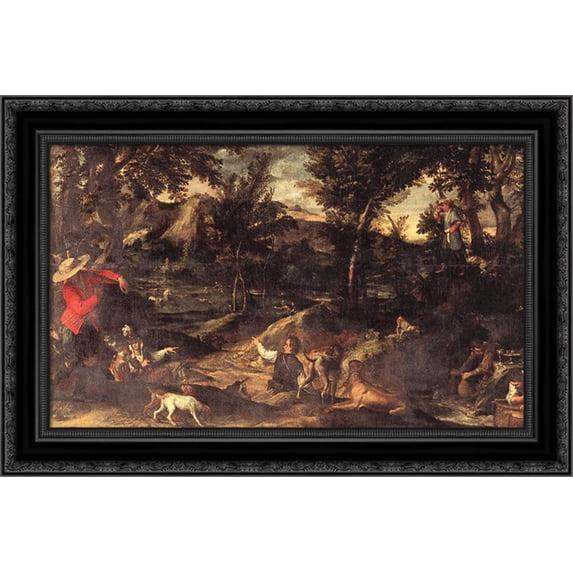 Hunting 24x17 Black Ornate Wood Framed Canvas Art by Carracci, Annibale