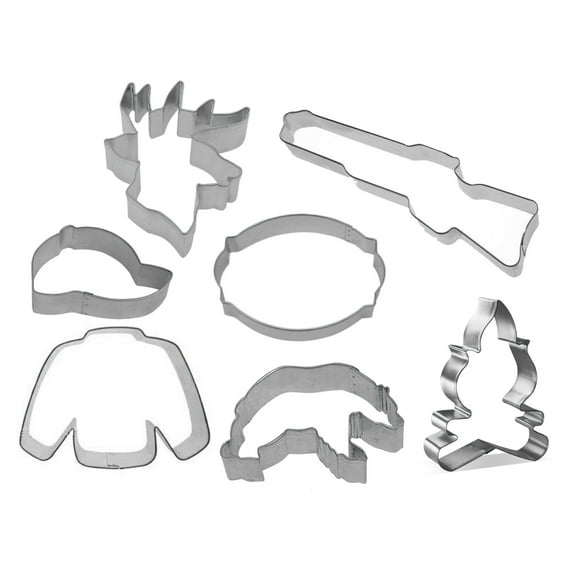 Hunting 7 Piece Cookie Cutter Set - Cap Hat, Bear, Campfire, Deer Head, Rifle Cookie Cutters - The Cookie Cutter Shop - Tin Plate Steel