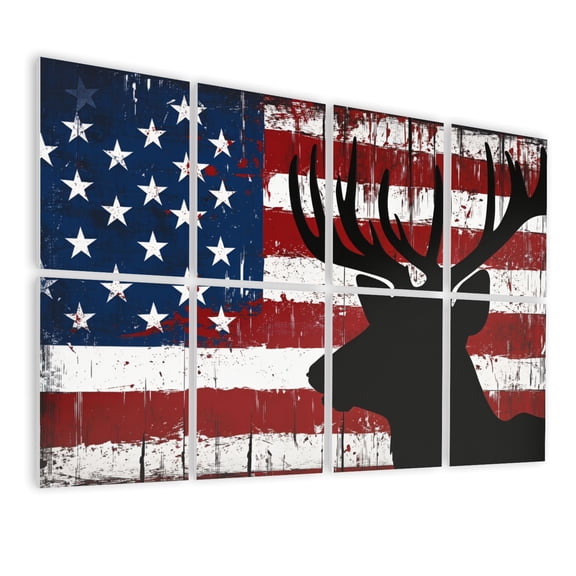 Hunting 8 Pack Art Acoustic Panels Sound Absorbing American Flag Deer Antlers Farmhouse Deer Blue Decorative Soundproof Wall Panels Self Adhesive for Game Room Man Cave Bedroom 48"x32"