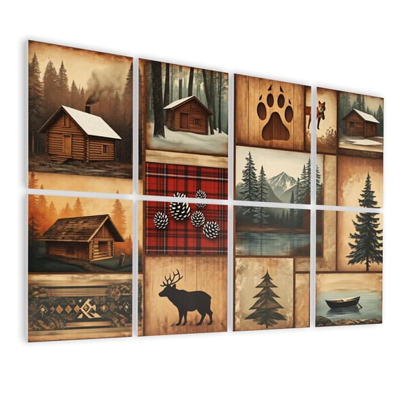 Hunting 8 Pack Art Acoustic Panels Sound Absorbing Bear Moose Forest Animal Wildlife Deer Fox Decorative Soundproof Wall Panels Self Adhesive for Game Room Man Cave Bedroom 48"x32"