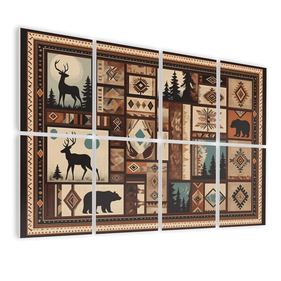 Hunting 8 Pack Art Acoustic Panels Sound Absorbing Brown Wildlife Tribal Bear Vintage Deer Decorative Soundproof Wall Panels Self Adhesive for Game Room Man Cave Bedroom 48"x32"