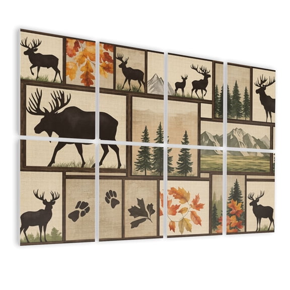 Hunting 8 Pack Art Acoustic Panels Sound Absorbing Cabin Forest Bear Deer Wildlife Camping Decorative Soundproof Wall Panels Self Adhesive for Game Room Man Cave Bedroom 48"x32"