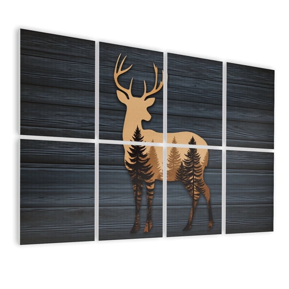 Hunting 8 Pack Art Acoustic Panels Sound Absorbing Deer Antlers Western Farmhouse Wild Animal Blue Decorative Soundproof Wall Panels Self Adhesive for Game Room Man Cave Bedroom 48"x32"