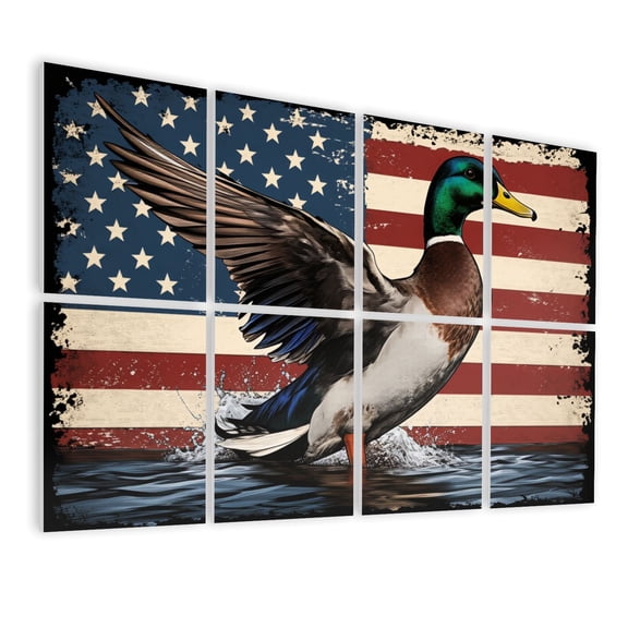 Hunting 8 Pack Art Acoustic Panels Sound Absorbing Mallard Duck Farm Wild Western American Flag Decorative Soundproof Wall Panels Self Adhesive for Game Room Man Cave Bedroom 48"x32"