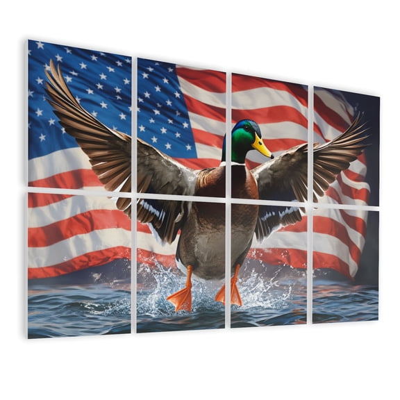 Hunting 8 Pack Art Acoustic Panels Sound Absorbing Mallard Duck Farmhouse American Flag Patriotic Decorative Soundproof Wall Panels Self Adhesive for Game Room Man Cave Bedroom 48"x32"