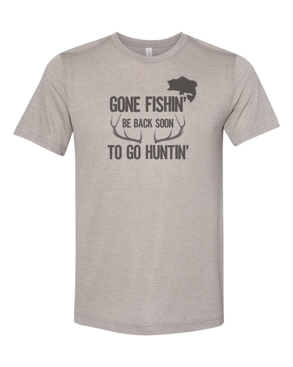 Hunting And Fishing Shirt, Gone Fishin' Be Back To Soon To Go Huntin',  Sublimation Tee, Fishing Shirt, Hunting Shirt, Dad Tee, Father's Day,  Heather Stone, LARGE 